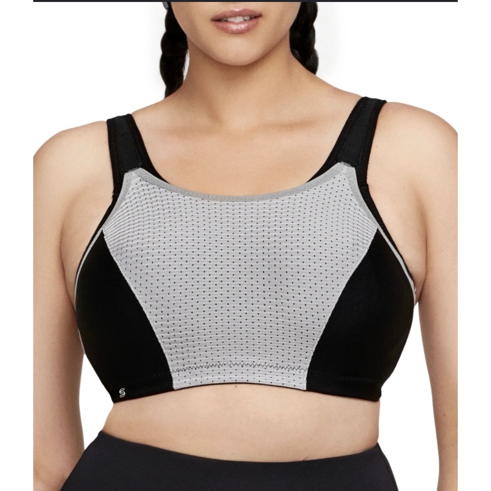 Glamorise Custom Control Wirefree Sports Bra 38F Black Silver 1166